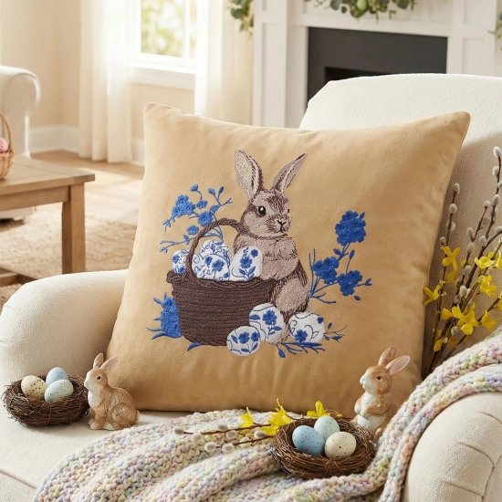 POSZEWKA DEKORACYJNA PREMIUM WELUROWA 40x40 Z HAFTEM WIELKANOCNA VELVET