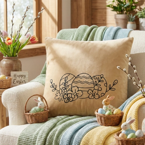 POSZEWKA DEKORACYJNA PREMIUM WELUROWA 40x40 Z HAFTEM WIELKANOCNA VELVET