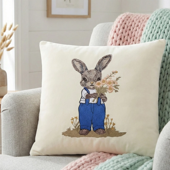 POSZEWKA DEKORACYJNA PREMIUM WELUROWA 40x40 Z HAFTEM WIELKANOCNA VELVET