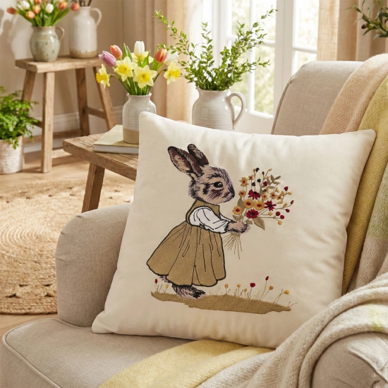POSZEWKA DEKORACYJNA PREMIUM WELUROWA 40x40 Z HAFTEM WIELKANOCNA VELVET