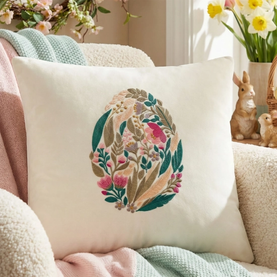 POSZEWKA DEKORACYJNA PREMIUM WELUROWA 40x40 Z HAFTEM WIELKANOCNA VELVET