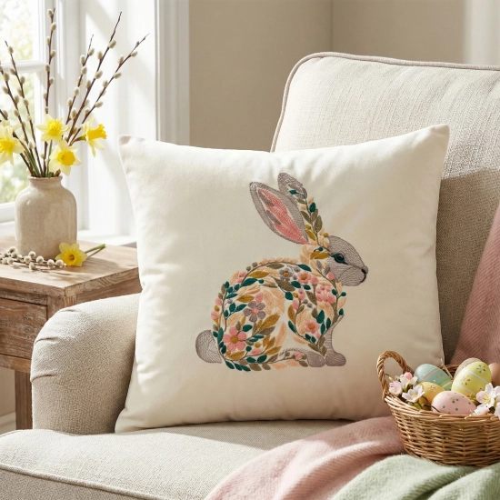 POSZEWKA DEKORACYJNA PREMIUM WELUROWA 40x40 Z HAFTEM WIELKANOCNA VELVET
