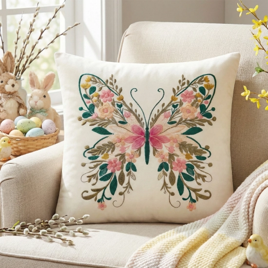 POSZEWKA DEKORACYJNA PREMIUM WELUROWA 40x40 Z HAFTEM WIELKANOCNA VELVET