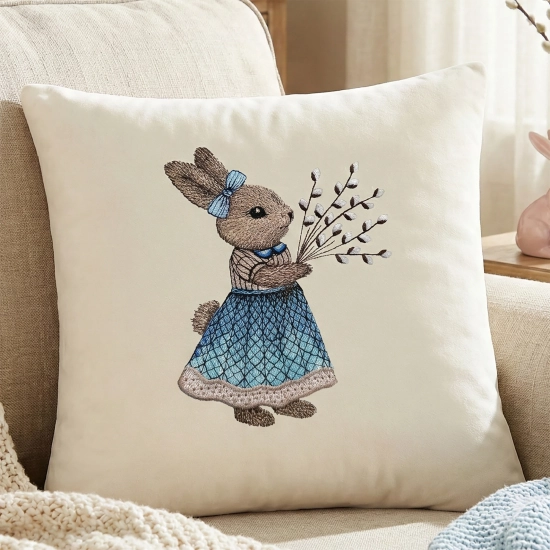 POSZEWKA DEKORACYJNA PREMIUM WELUROWA 40x40 Z HAFTEM WIELKANOCNA VELVET