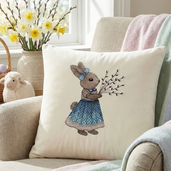 POSZEWKA DEKORACYJNA PREMIUM WELUROWA 40x40 Z HAFTEM WIELKANOCNA VELVET