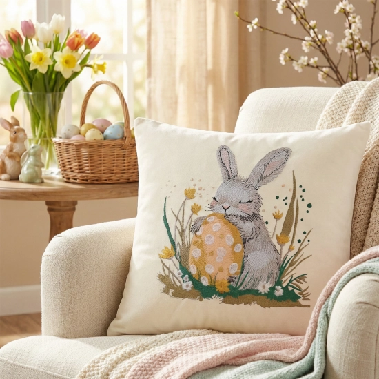 POSZEWKA DEKORACYJNA PREMIUM WELUROWA 40x40 Z HAFTEM WIELKANOCNA VELVET