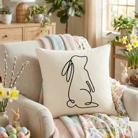 POSZEWKA DEKORACYJNA PREMIUM WELUROWA 40x40 Z HAFTEM WIELKANOCNA VELVET