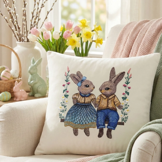 POSZEWKA DEKORACYJNA PREMIUM WELUROWA 40x40 Z HAFTEM WIELKANOCNA VELVET