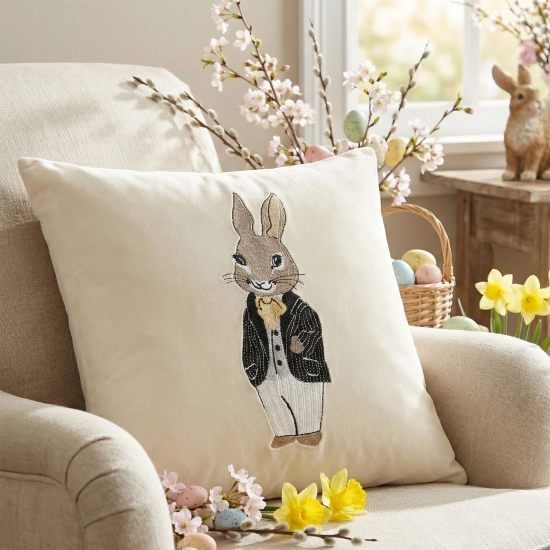 POSZEWKA DEKORACYJNA PREMIUM WELUROWA 40x40 Z HAFTEM WIELKANOCNA VELVET