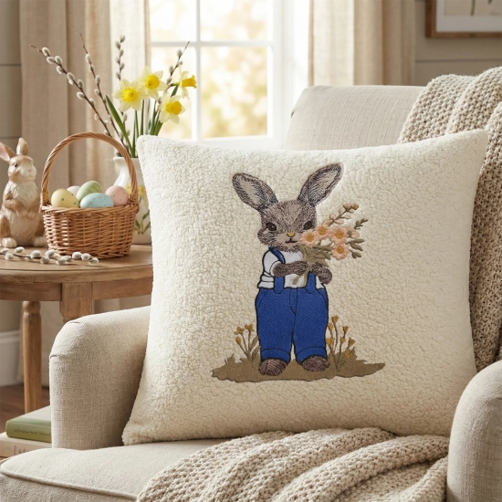 POSZEWKA DEKORACYJNA PREMIUM WELUROWA 40x40 Z HAFTEM WIELKANOCNA VELVET