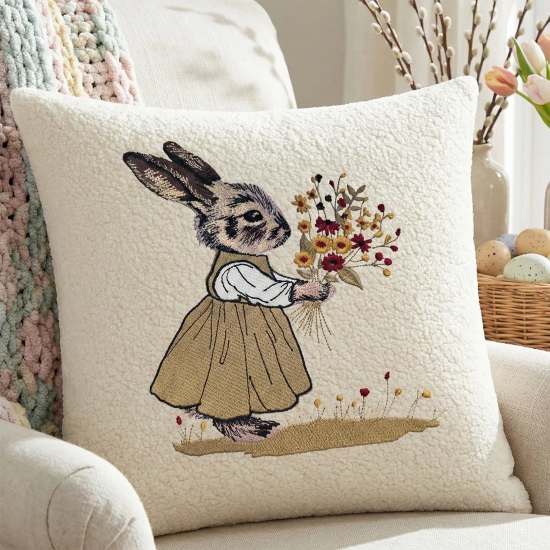 POSZEWKA DEKORACYJNA PREMIUM WELUROWA 40x40 Z HAFTEM WIELKANOCNA VELVET