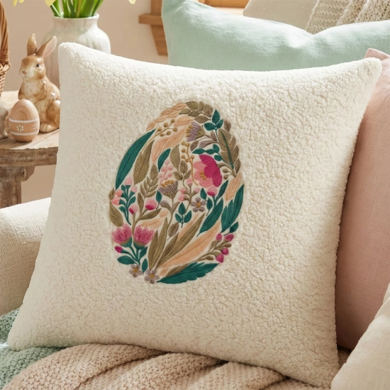 POSZEWKA DEKORACYJNA PREMIUM WELUROWA 40x40 Z HAFTEM WIELKANOCNA VELVET
