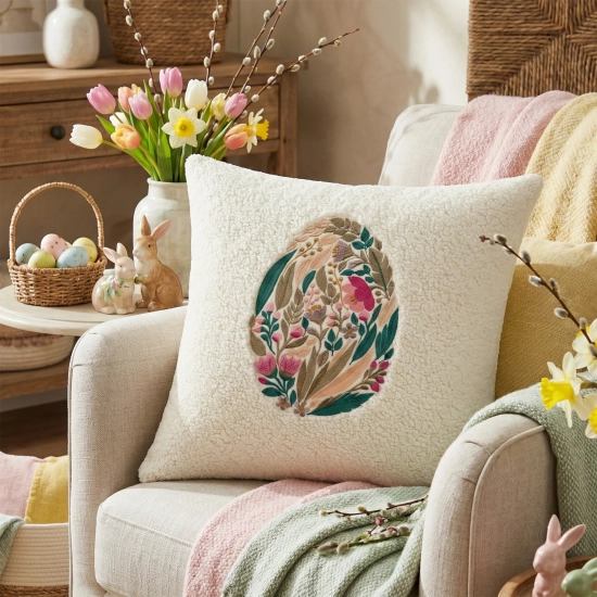 POSZEWKA DEKORACYJNA PREMIUM WELUROWA 40x40 Z HAFTEM WIELKANOCNA VELVET