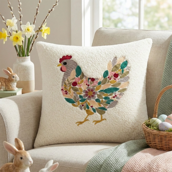 POSZEWKA DEKORACYJNA PREMIUM WELUROWA 40x40 Z HAFTEM WIELKANOCNA VELVET