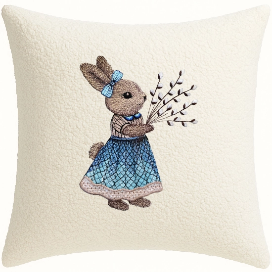 POSZEWKA DEKORACYJNA PREMIUM WELUROWA 40x40 Z HAFTEM WIELKANOCNA VELVET