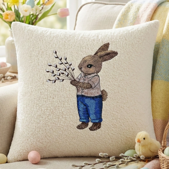 POSZEWKA DEKORACYJNA PREMIUM WELUROWA 40x40 Z HAFTEM WIELKANOCNA VELVET