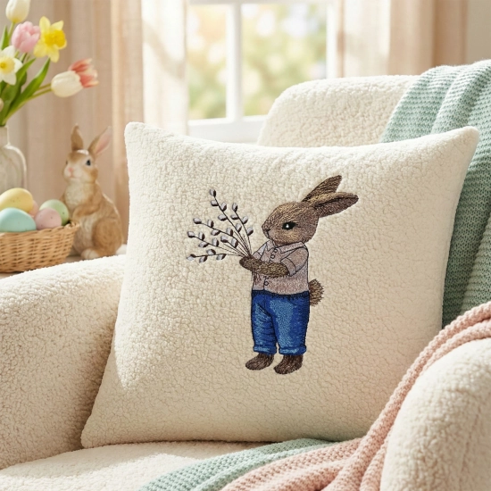 POSZEWKA DEKORACYJNA PREMIUM WELUROWA 40x40 Z HAFTEM WIELKANOCNA VELVET