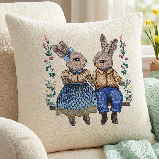 POSZEWKA DEKORACYJNA PREMIUM WELUROWA 40x40 Z HAFTEM WIELKANOCNA VELVET