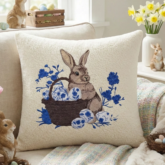 POSZEWKA DEKORACYJNA PREMIUM WELUROWA 40x40 Z HAFTEM WIELKANOCNA VELVET