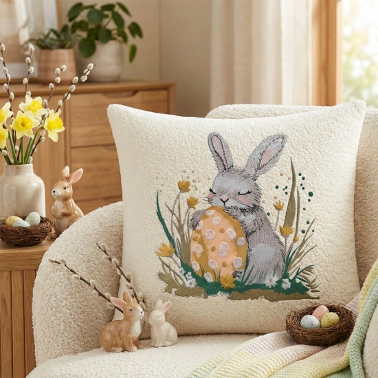 POSZEWKA DEKORACYJNA PREMIUM WELUROWA 40x40 Z HAFTEM WIELKANOCNA VELVET