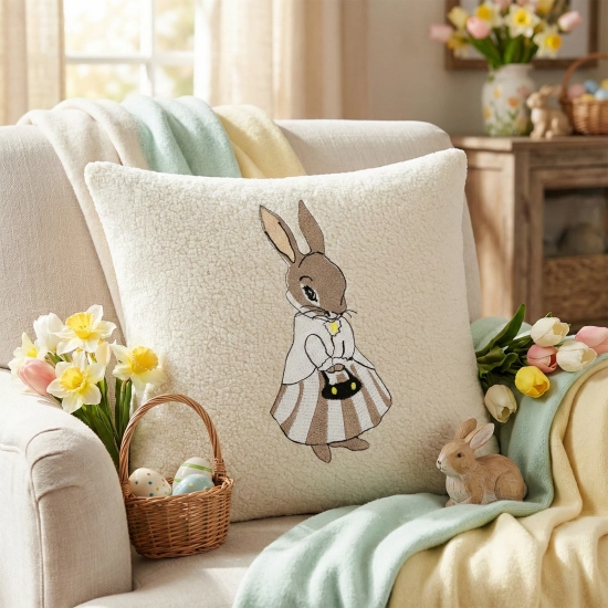 POSZEWKA DEKORACYJNA PREMIUM WELUROWA 40x40 Z HAFTEM WIELKANOCNA VELVET