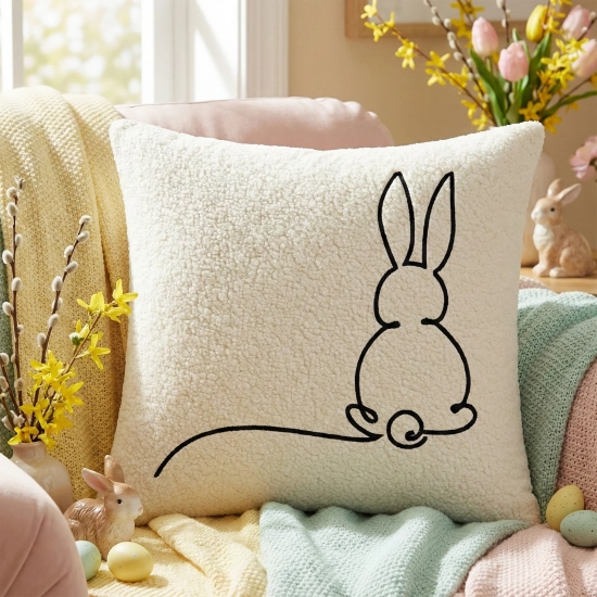 POSZEWKA DEKORACYJNA PREMIUM WELUROWA 40x40 Z HAFTEM WIELKANOCNA VELVET