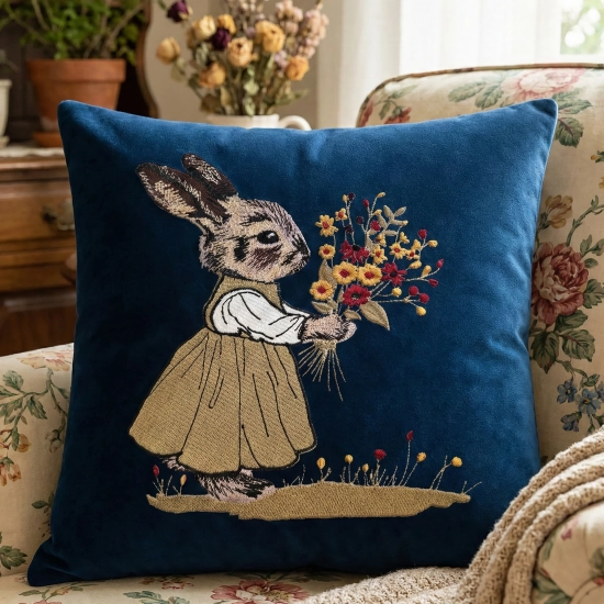 POSZEWKA DEKORACYJNA PREMIUM WELUROWA 40x40 Z HAFTEM WIELKANOCNA VELVET