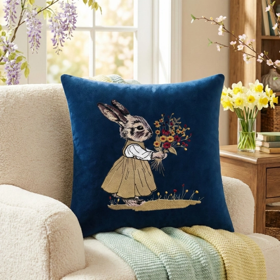 POSZEWKA DEKORACYJNA PREMIUM WELUROWA 40x40 Z HAFTEM WIELKANOCNA VELVET