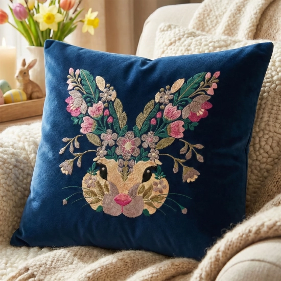 POSZEWKA DEKORACYJNA PREMIUM WELUROWA 40x40 Z HAFTEM WIELKANOCNA VELVET