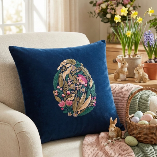 POSZEWKA DEKORACYJNA PREMIUM WELUROWA 40x40 Z HAFTEM WIELKANOCNA VELVET