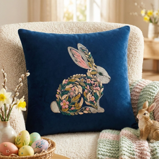 POSZEWKA DEKORACYJNA PREMIUM WELUROWA 40x40 Z HAFTEM WIELKANOCNA VELVET