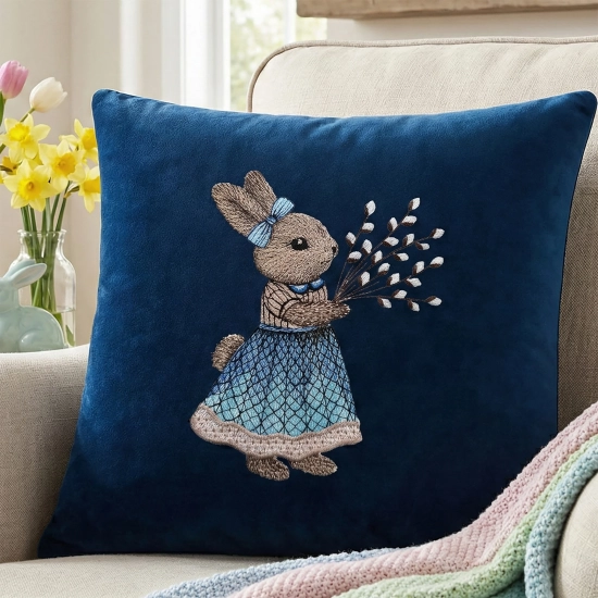 POSZEWKA DEKORACYJNA PREMIUM WELUROWA 40x40 Z HAFTEM WIELKANOCNA VELVET