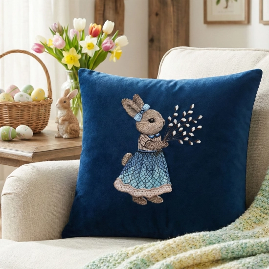 POSZEWKA DEKORACYJNA PREMIUM WELUROWA 40x40 Z HAFTEM WIELKANOCNA VELVET