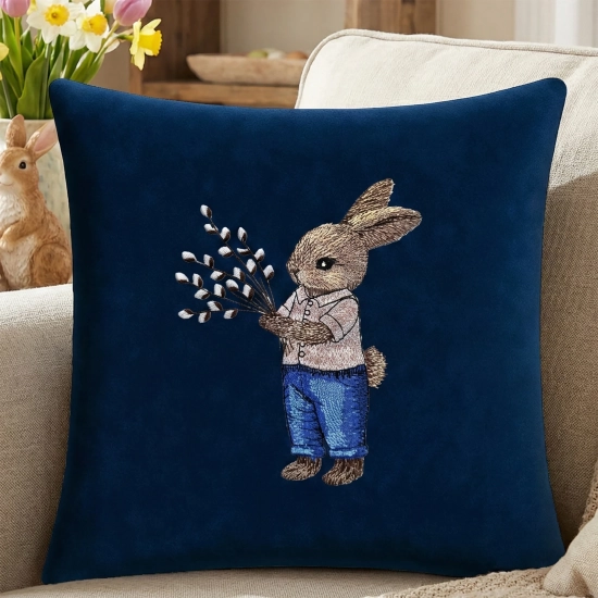 POSZEWKA DEKORACYJNA PREMIUM WELUROWA 40x40 Z HAFTEM WIELKANOCNA VELVET