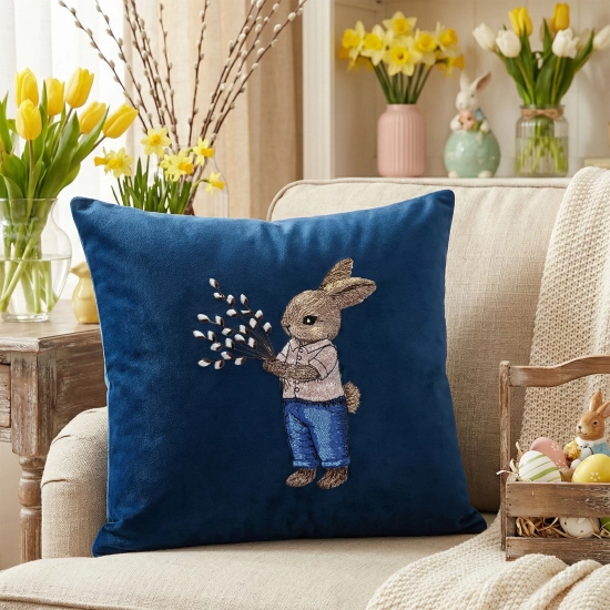 POSZEWKA DEKORACYJNA PREMIUM WELUROWA 40x40 Z HAFTEM WIELKANOCNA VELVET