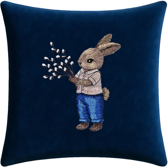 POSZEWKA DEKORACYJNA PREMIUM WELUROWA 40x40 Z HAFTEM WIELKANOCNA VELVET