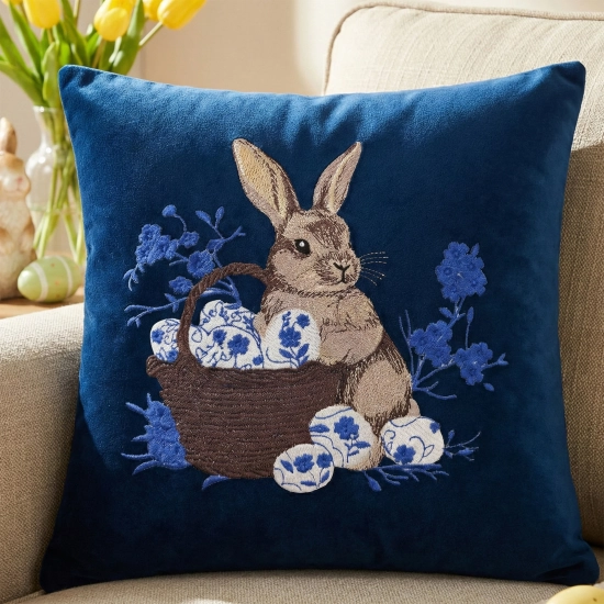 POSZEWKA DEKORACYJNA PREMIUM WELUROWA 40x40 Z HAFTEM WIELKANOCNA VELVET