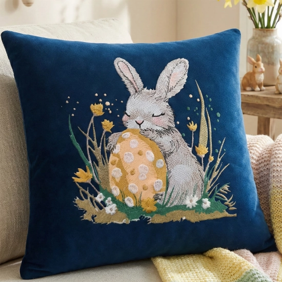 POSZEWKA DEKORACYJNA PREMIUM WELUROWA 40x40 Z HAFTEM WIELKANOCNA VELVET