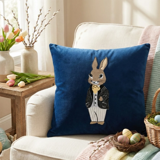 POSZEWKA DEKORACYJNA PREMIUM WELUROWA 40x40 Z HAFTEM WIELKANOCNA VELVET