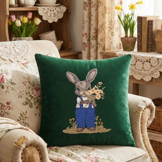 POSZEWKA DEKORACYJNA PREMIUM WELUROWA 40x40 Z HAFTEM WIELKANOCNA VELVET