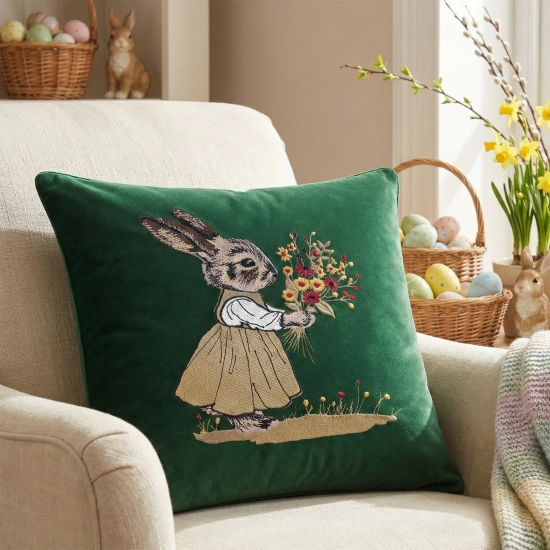 POSZEWKA DEKORACYJNA PREMIUM WELUROWA 40x40 Z HAFTEM WIELKANOCNA VELVET