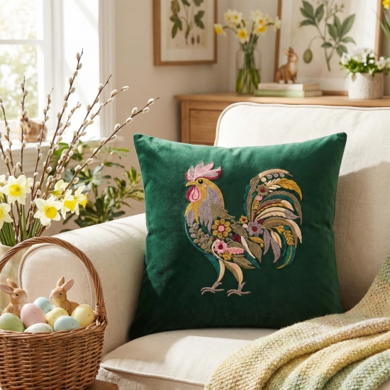 POSZEWKA DEKORACYJNA PREMIUM WELUROWA 40x40 Z HAFTEM WIELKANOCNA VELVET
