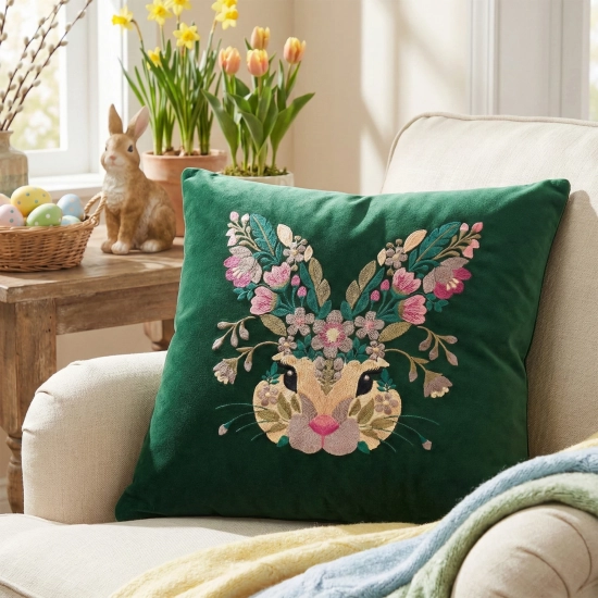 POSZEWKA DEKORACYJNA PREMIUM WELUROWA 40x40 Z HAFTEM WIELKANOCNA VELVET