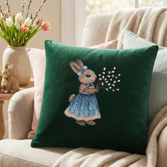 POSZEWKA DEKORACYJNA PREMIUM WELUROWA 40x40 Z HAFTEM WIELKANOCNA VELVET