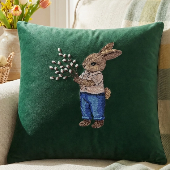 POSZEWKA DEKORACYJNA PREMIUM WELUROWA 40x40 Z HAFTEM WIELKANOCNA VELVET