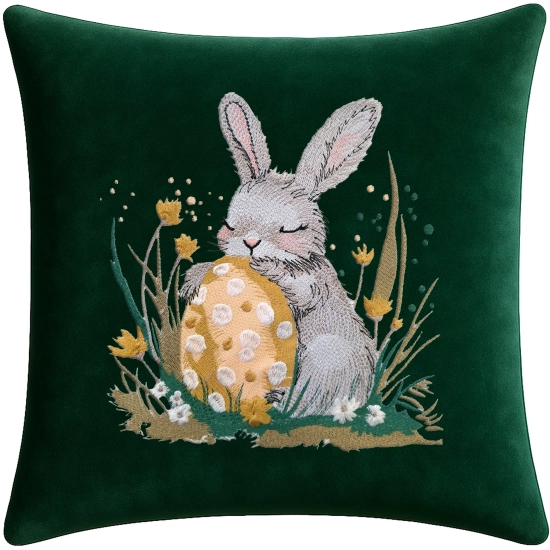 POSZEWKA DEKORACYJNA PREMIUM WELUROWA 40x40 Z HAFTEM WIELKANOCNA VELVET