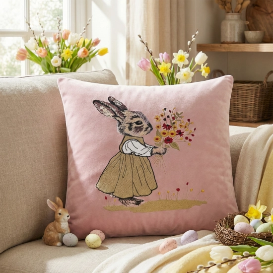 POSZEWKA DEKORACYJNA PREMIUM WELUROWA 40x40 Z HAFTEM WIELKANOCNA VELVET
