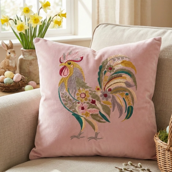 POSZEWKA DEKORACYJNA PREMIUM WELUROWA 40x40 Z HAFTEM WIELKANOCNA VELVET