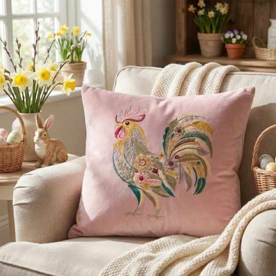 POSZEWKA DEKORACYJNA PREMIUM WELUROWA 40x40 Z HAFTEM WIELKANOCNA VELVET
