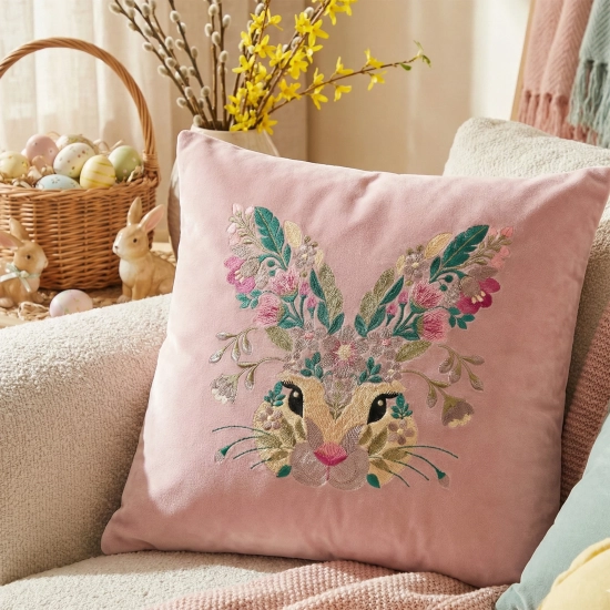 POSZEWKA DEKORACYJNA PREMIUM WELUROWA 40x40 Z HAFTEM WIELKANOCNA VELVET